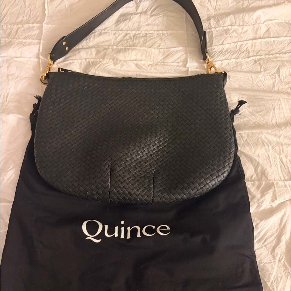 Quince Elegant Black Woven Shoulder Bag